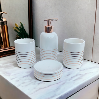 ModaCurve Vanity Bathroom Accessories Set - 1 Soap Dispenser + Toothbrush Holder + 1 Tumblers + 1 Soap Dish (W)