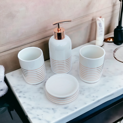 ModaCurve Vanity Bathroom Accessories Set - 1 Soap Dispenser + Toothbrush Holder + 1 Tumblers + 1 Soap Dish (W)