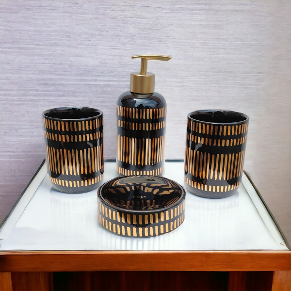 Elementa Bathroom Accessories Set - 1 Soap Dispenser + Toothbrush Holder + 1 Tumblers + 1 Soap Dish (W)