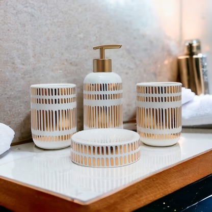 Elementa Bathroom Accessories Set - 1 Soap Dispenser + Toothbrush Holder + 1 Tumblers + 1 Soap Dish (W)