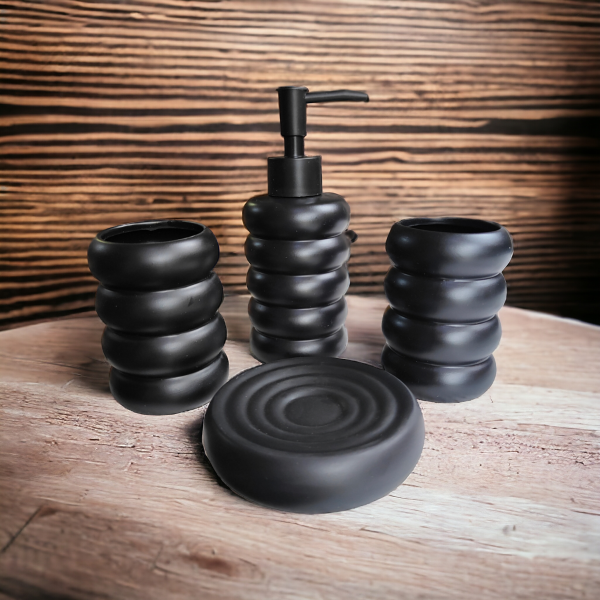 The 3D Orbit Bathroom Accessory Set - 1 Soap Dispenser + Toothbrush Holder + 1 Tumblers + 1 Soap Dish (W)