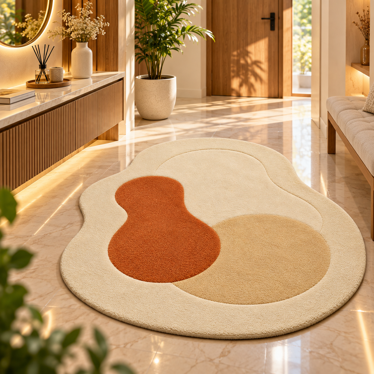 Warm Organic Abstract Rug | Flowing Organic Contours with Minimalist Abstract Pattern (GG)