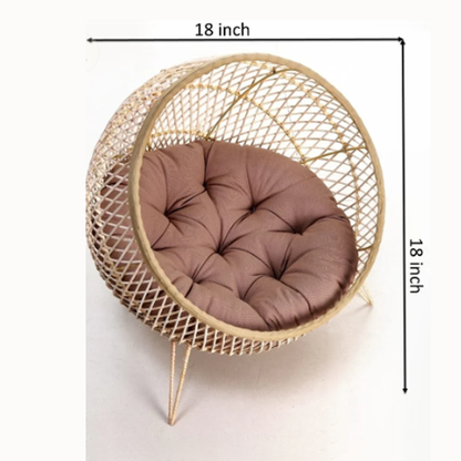Wooden Luxury Handmade Cat and Small Dog Cane Bed – 18"*18" with Cushion & Play Toy (N)