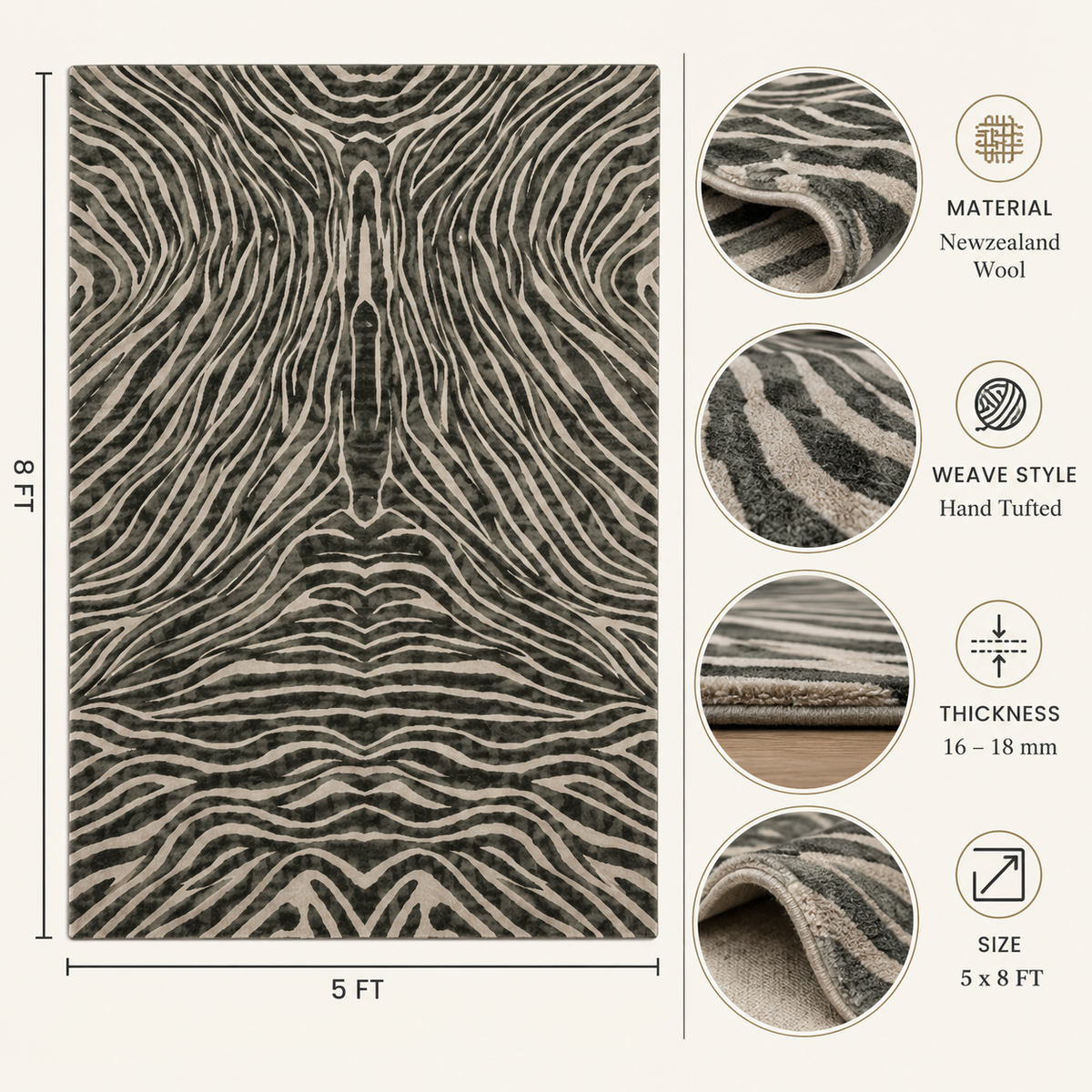 Zebra Stripe New Zealand Wool Rug (GG)