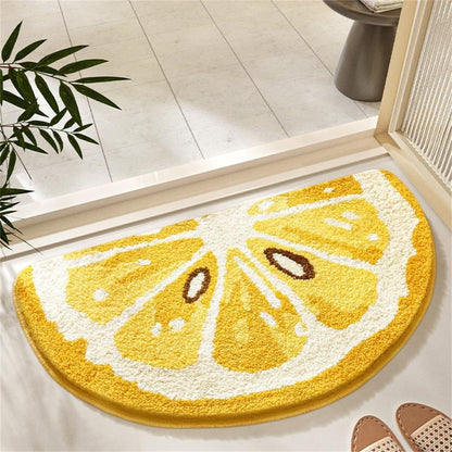 Zesty Lemon Slice Tufted Microfiber Half-Moon Anti-Skid Bathroom Mat (45 x 75 cm) - (CD)