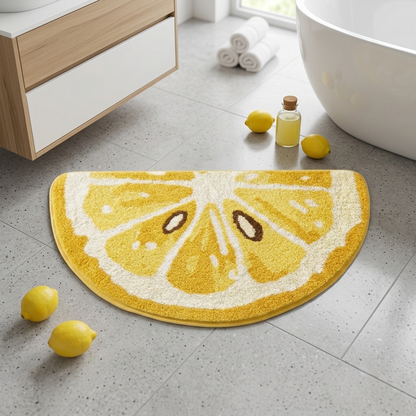 Zesty Lemon Slice Tufted Microfiber Half-Moon Anti-Skid Bathroom Mat (45 x 75 cm) - (CD)