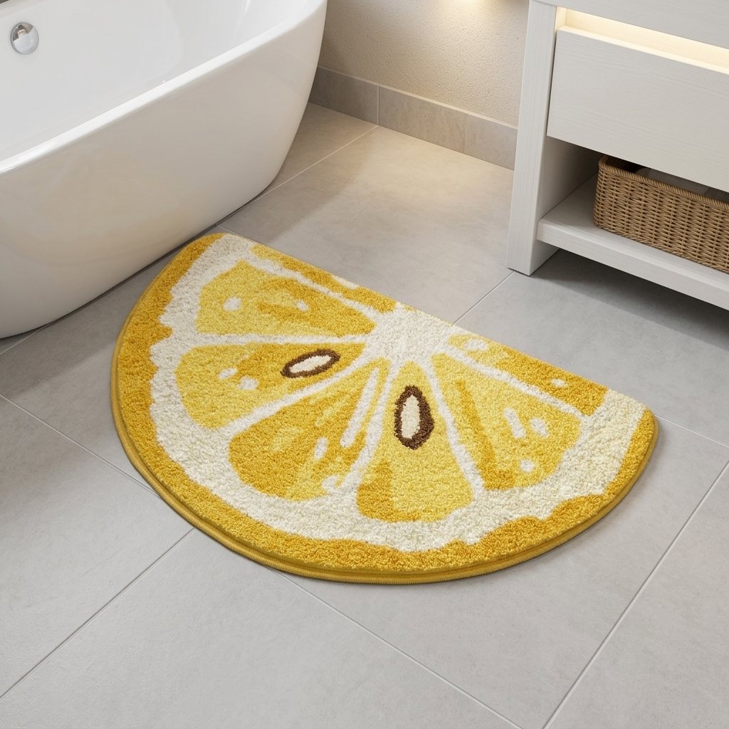 Zesty Lemon Slice Tufted Microfiber Half-Moon Anti-Skid Bathroom Mat (45 x 75 cm) - (CD)