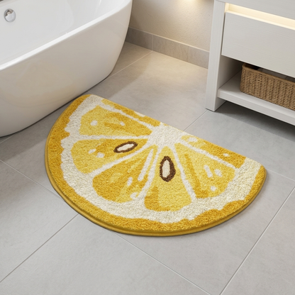 Zesty Lemon Slice Tufted Microfiber Half-Moon Anti-Skid Bathroom Mat (45 x 75 cm) - (CD)