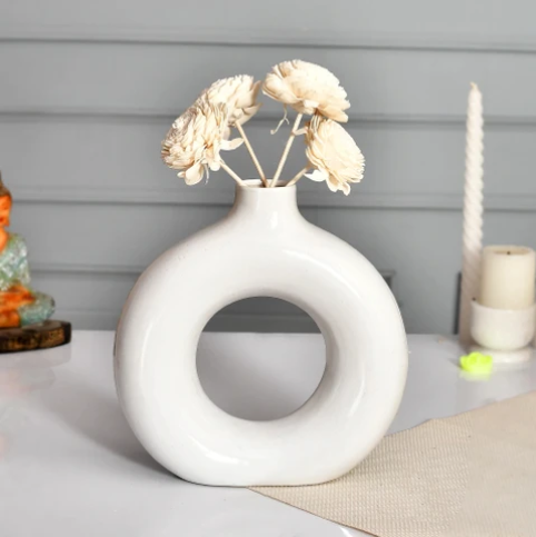 Sleek Ceramic Donut Glossy Vase - 12 Inch (MVS)