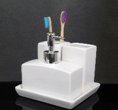Modern Bath Accessories Set - 1 Soap Dispenser + Toothbrush Holder + 1 Tumblers + 1 Soap Dish (W)