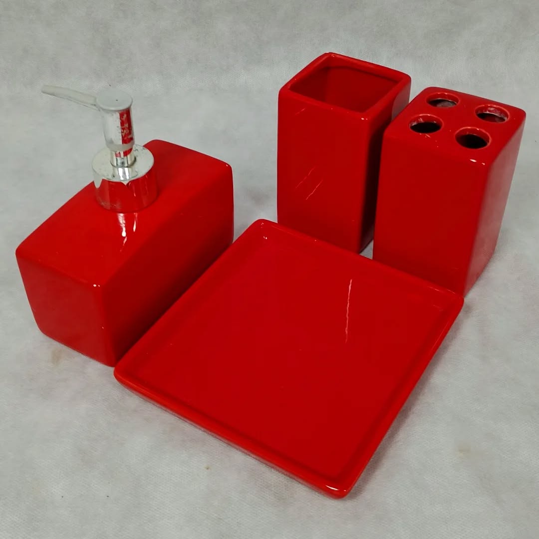 Modern Bath Accessories Set - 1 Soap Dispenser + Toothbrush Holder + 1 Tumblers + 1 Soap Dish (W)