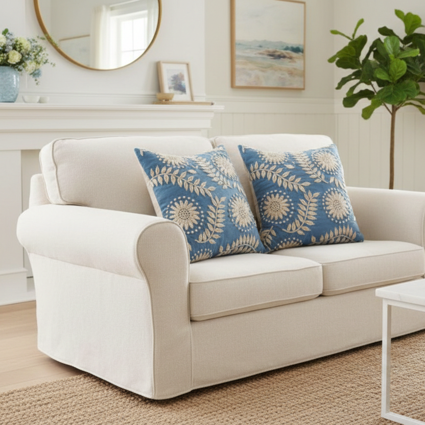 Folk Floral Embroidered Pillow Cover 40*40cms - (TFB)
