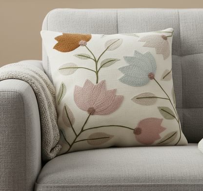 Lotus Flower Embroidered Cushion Cover 40*40cms - (TFB)