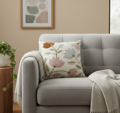 Lotus Flower Embroidered Cushion Cover 40*40cms - (TFB)