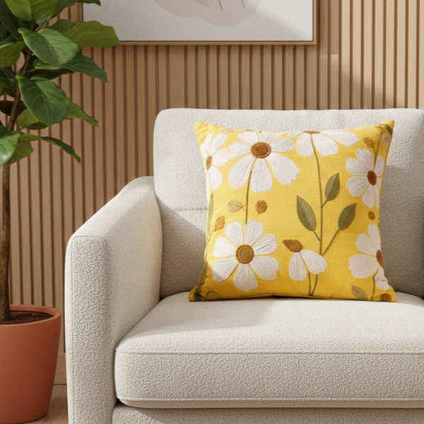 White Flower Embroidered Cushion Cover 40*40cms - (TFB)