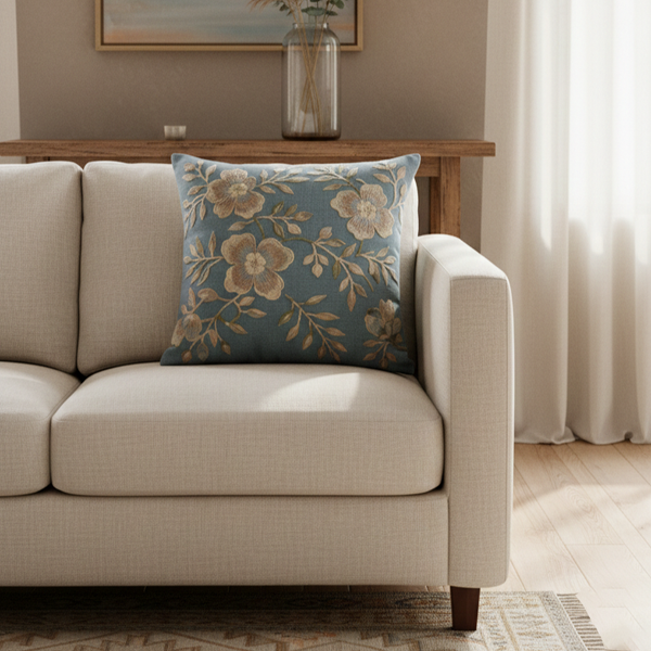 Sage Floral Embroidered Cushion Cover 40*40cms - (TFB)