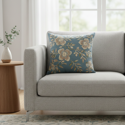 Sage Floral Embroidered Cushion Cover 40*40cms - (TFB)