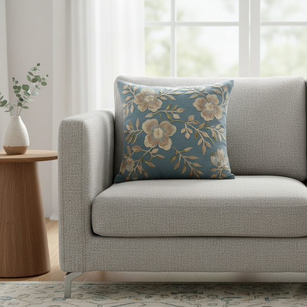 Sage Floral Embroidered Cushion Cover 40*40cms - (TFB)