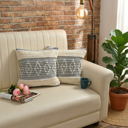 Modern Grey & Ivory Tufted Cushion Covers - 16*16 inches Set of 2 (TFB)