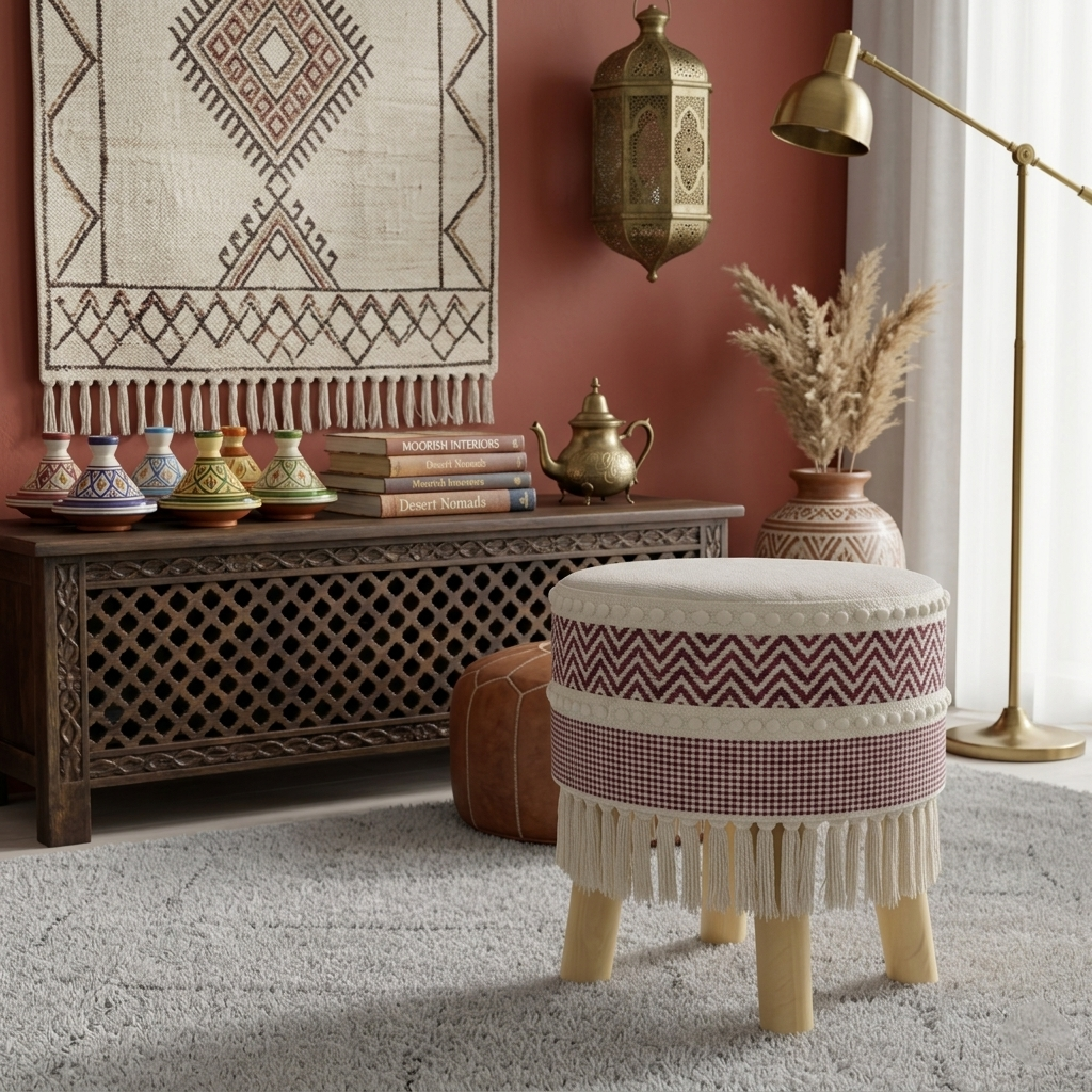 Rustic Farmhouse Round Ottoman - 16*14 inches (TFB)
