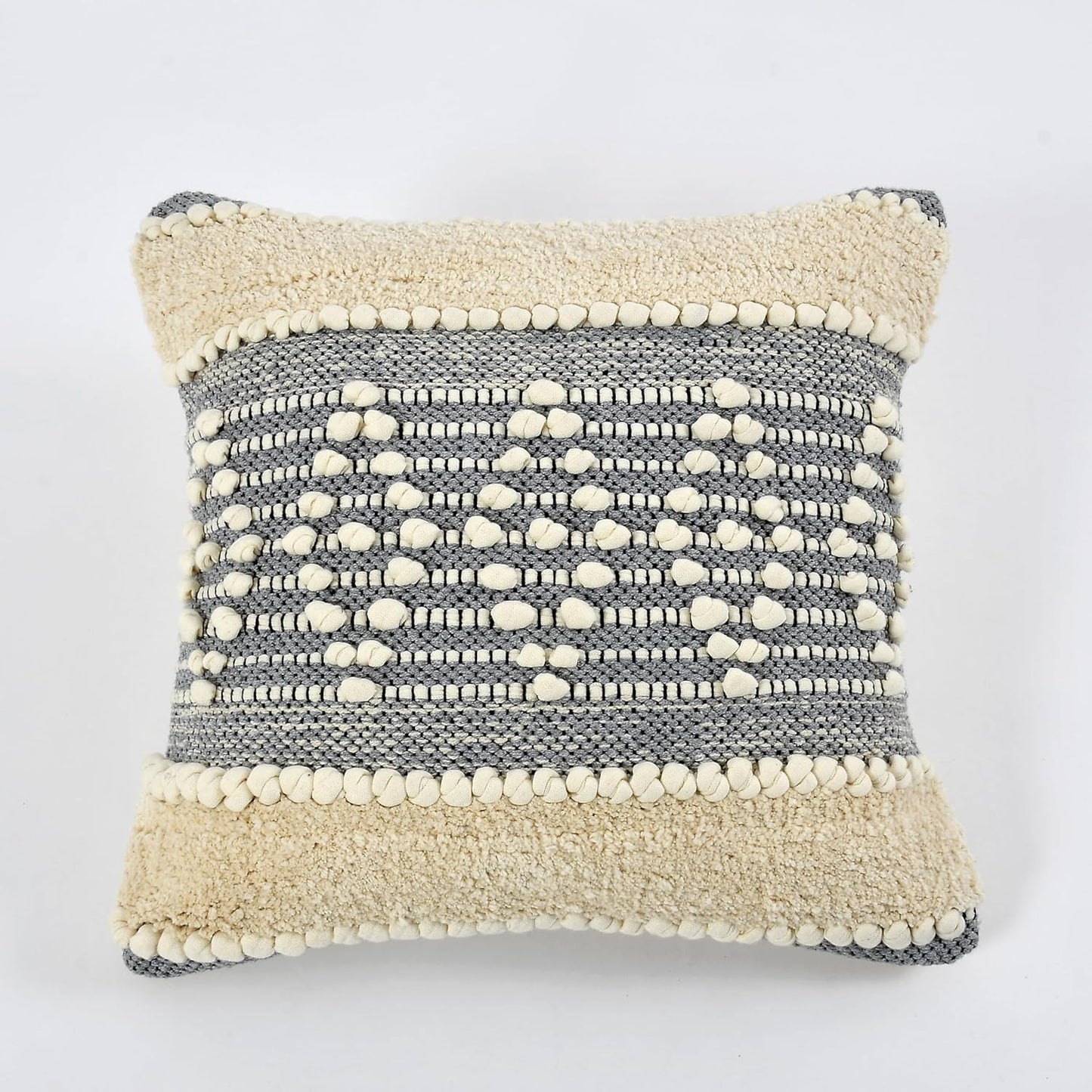 Modern Grey & Ivory Tufted Cushion Covers - 16*16 inches Set of 2 (TFB)