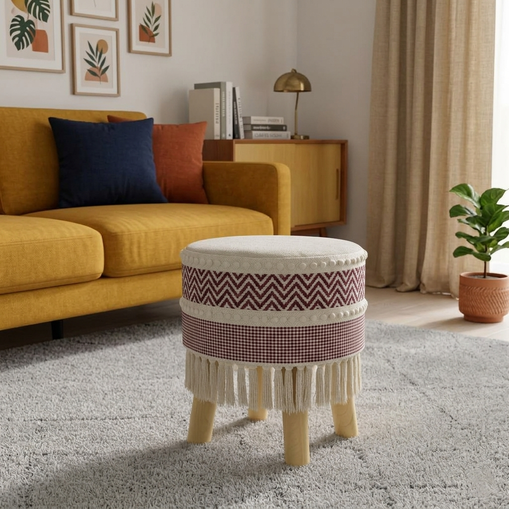 Rustic Farmhouse Round Ottoman - 16*14 inches (TFB)