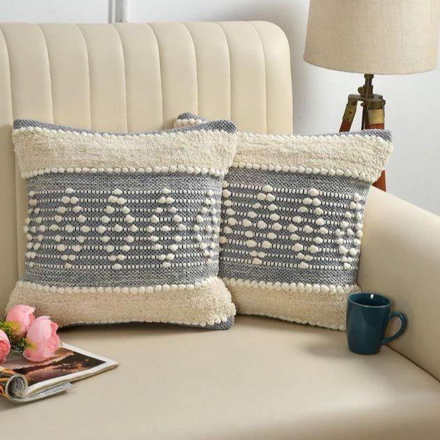 Modern Grey & Ivory Tufted Cushion Covers - 16*16 inches Set of 2 (TFB)