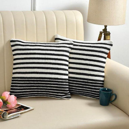 Artisan-Inspired Tufted & Striped Cushion Covers - 16*16 inches Set of 2 (TFB)