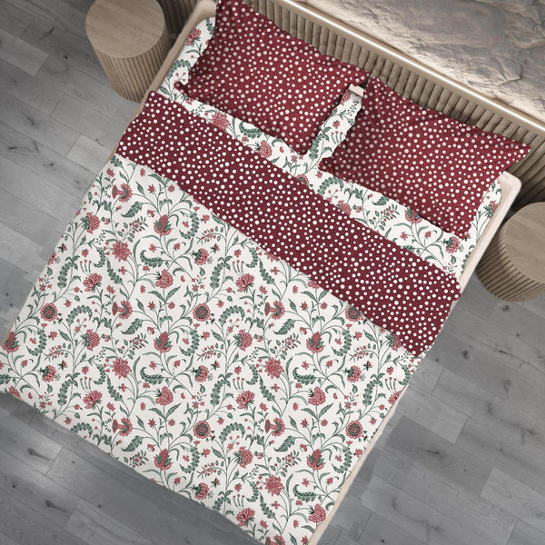 Dreamline Rich Burgundy Queen Size Comforter Set - 1 Bedsheet + 2 Pillow Covers + 1 Comforter (BC)