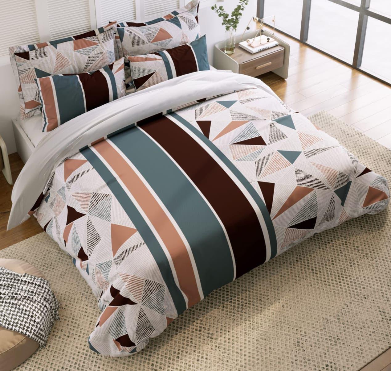 Dreamline Geometric Abstract Queen Size Comforter Set - 1 Bedsheet + 2 Pillow Covers + 1 Comforter (BC)