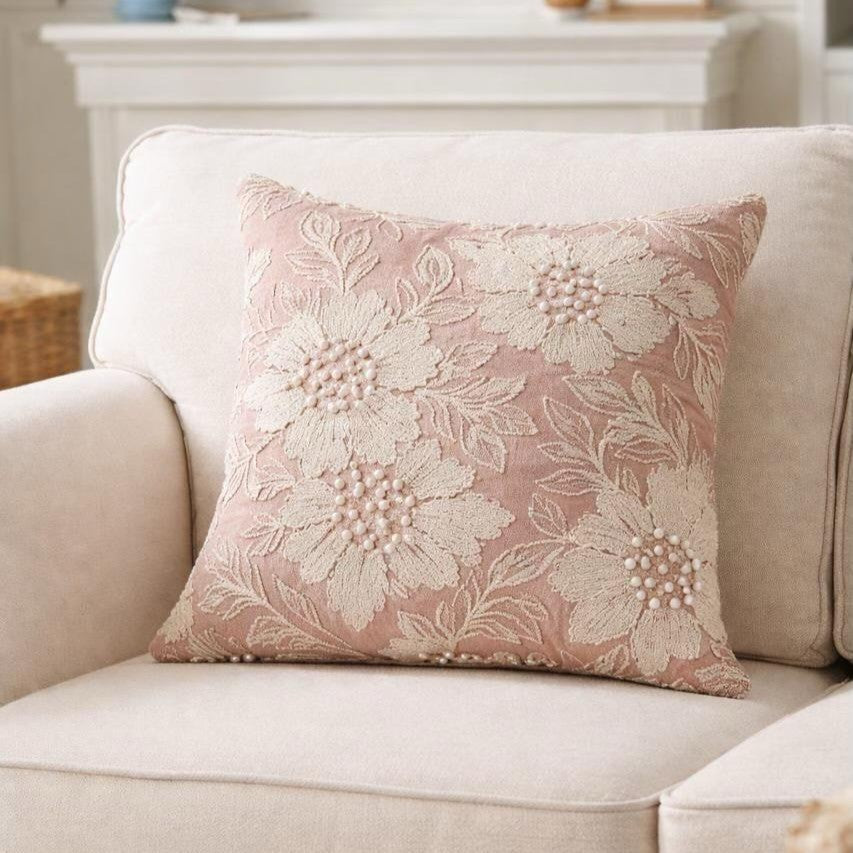 Exquisite Cotton Floral Embroidered Cushion Cover 40*40cms - (TFB)
