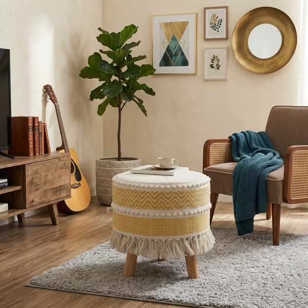 Rustic Farmhouse Round Ottoman - 16*14 inches (TFB)