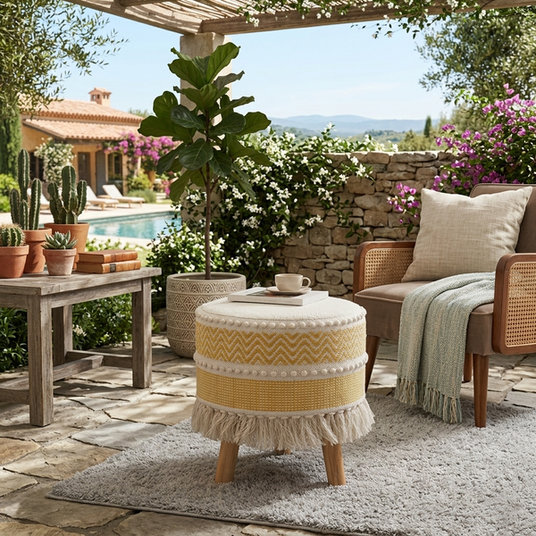 Rustic Farmhouse Round Ottoman - 16*14 inches (TFB)