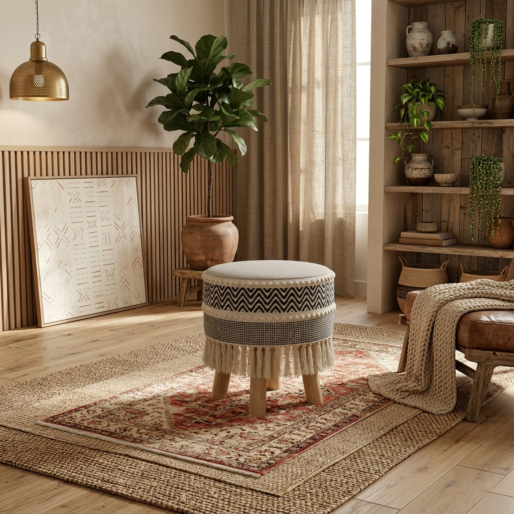 Rustic Farmhouse Round Ottoman - 16*14 inches (TFB)