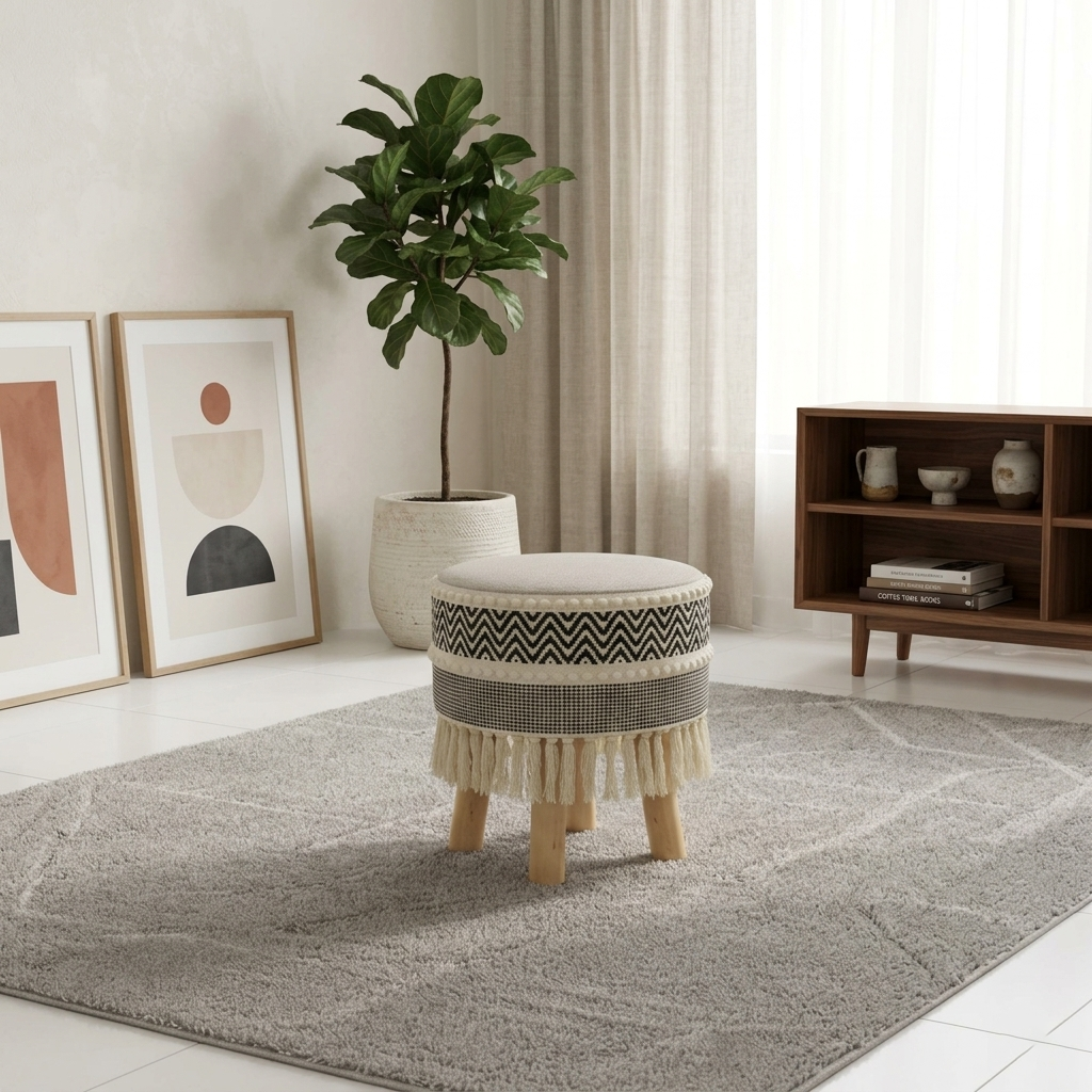 Rustic Farmhouse Round Ottoman - 16*14 inches (TFB)