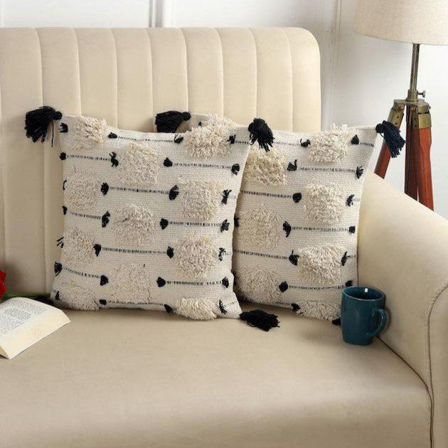 Artisan Hand-Tufted Monochrome Cushion Covers - 16*16 inches Set of 2 (TFB)