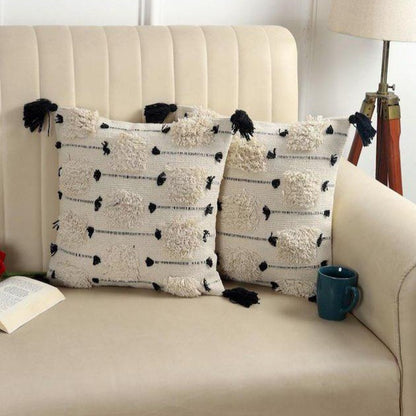 Artisan Hand-Tufted Monochrome Cushion Covers - 16*16 inches Set of 2 (TFB)
