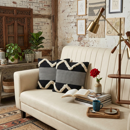 Artisan Zig-Zag Hand-Tufted Monochrome Cushion Covers - 16*16 inches Set of 2 (TFB)