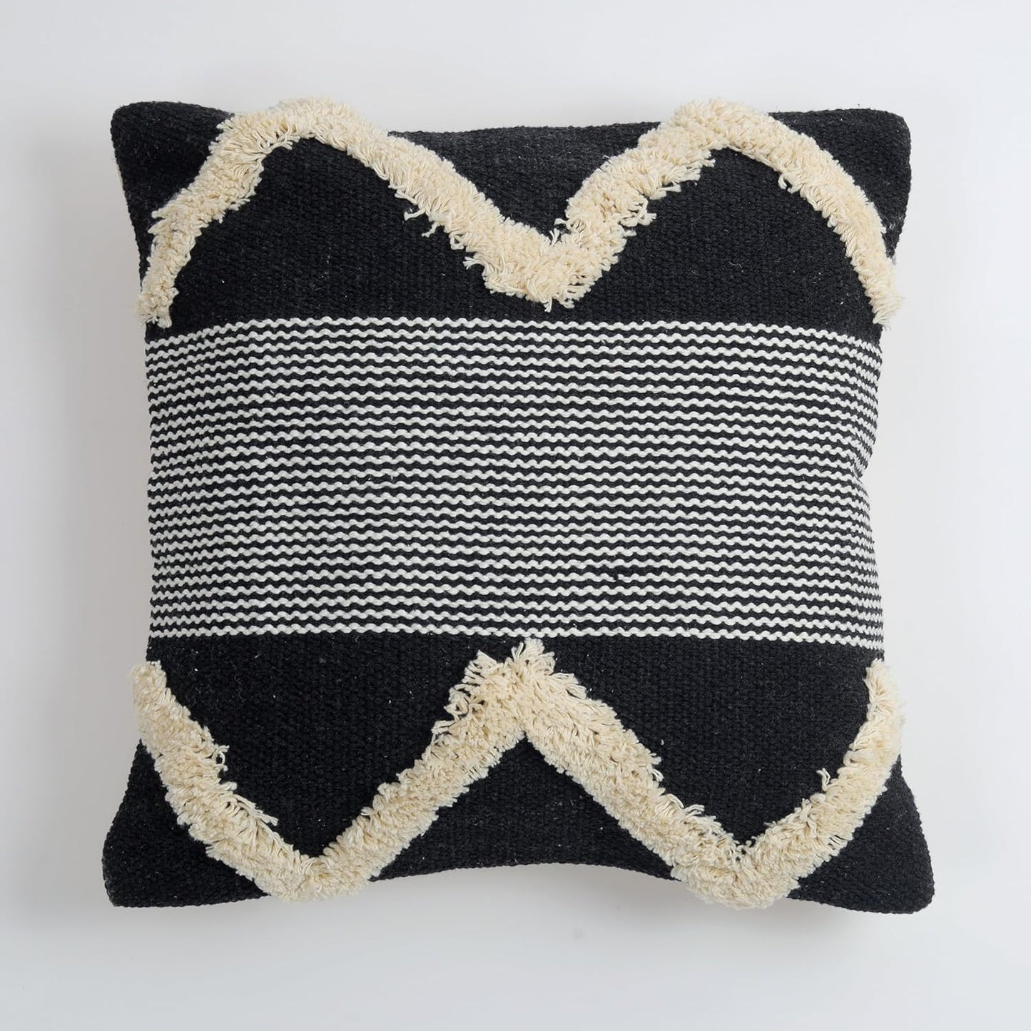 Artisan Zig-Zag Hand-Tufted Monochrome Cushion Covers - 16*16 inches Set of 2 (TFB)