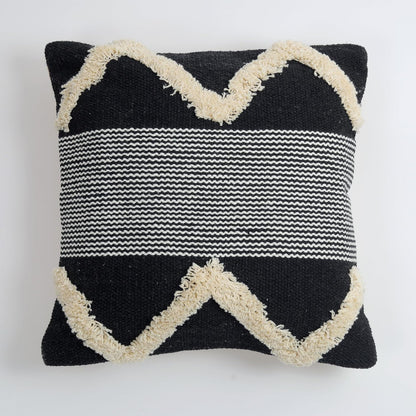 Artisan Zig-Zag Hand-Tufted Monochrome Cushion Covers - 16*16 inches Set of 2 (TFB)