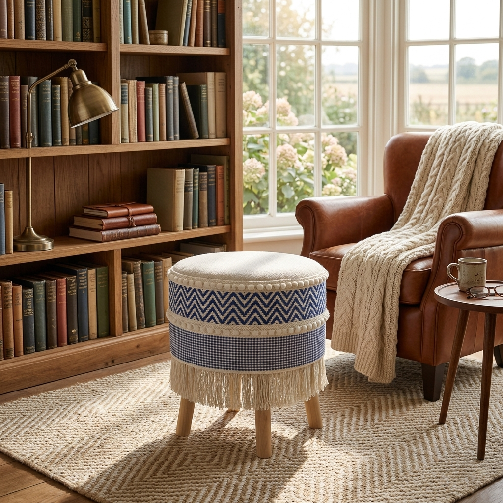 Rustic Farmhouse Round Ottoman - 16*14 inches (TFB)