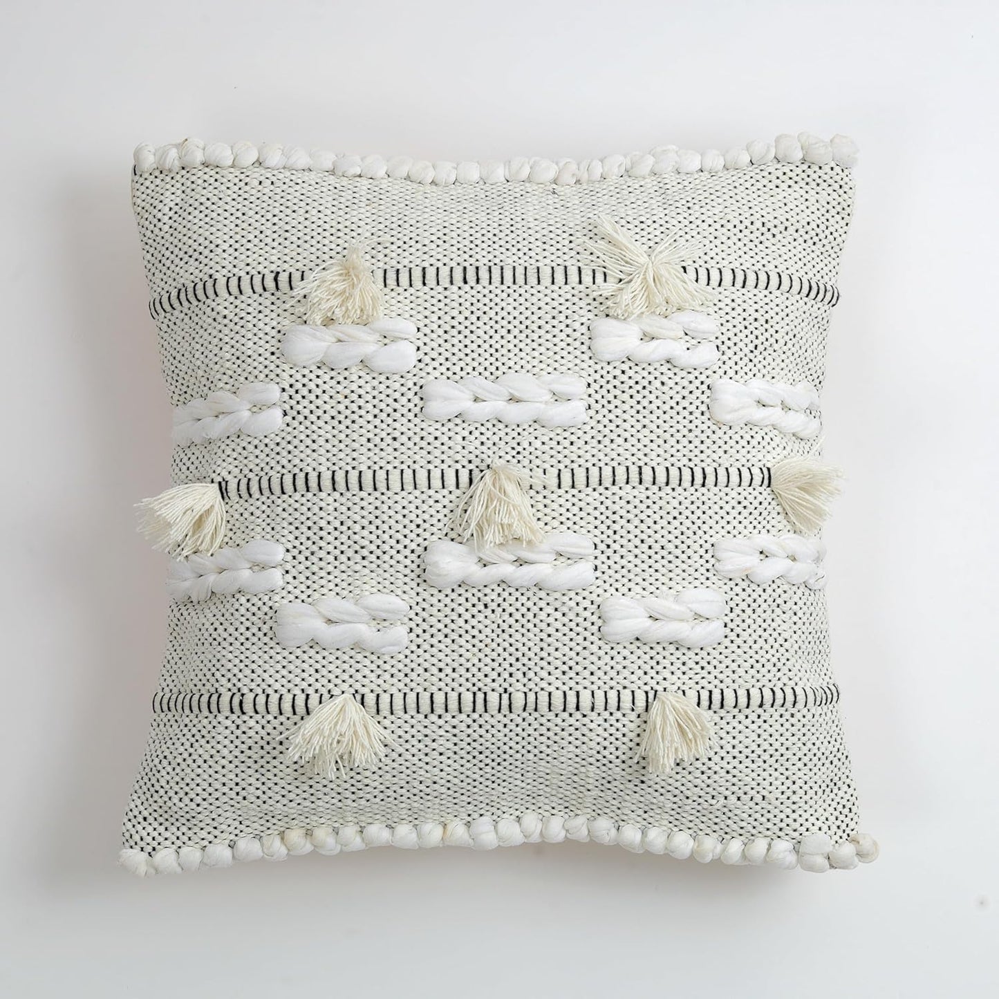 Artisan Hand-Tufted & Textured Cloud Tassel Cushion Covers - 16*16 inches Set of 2 (TFB)