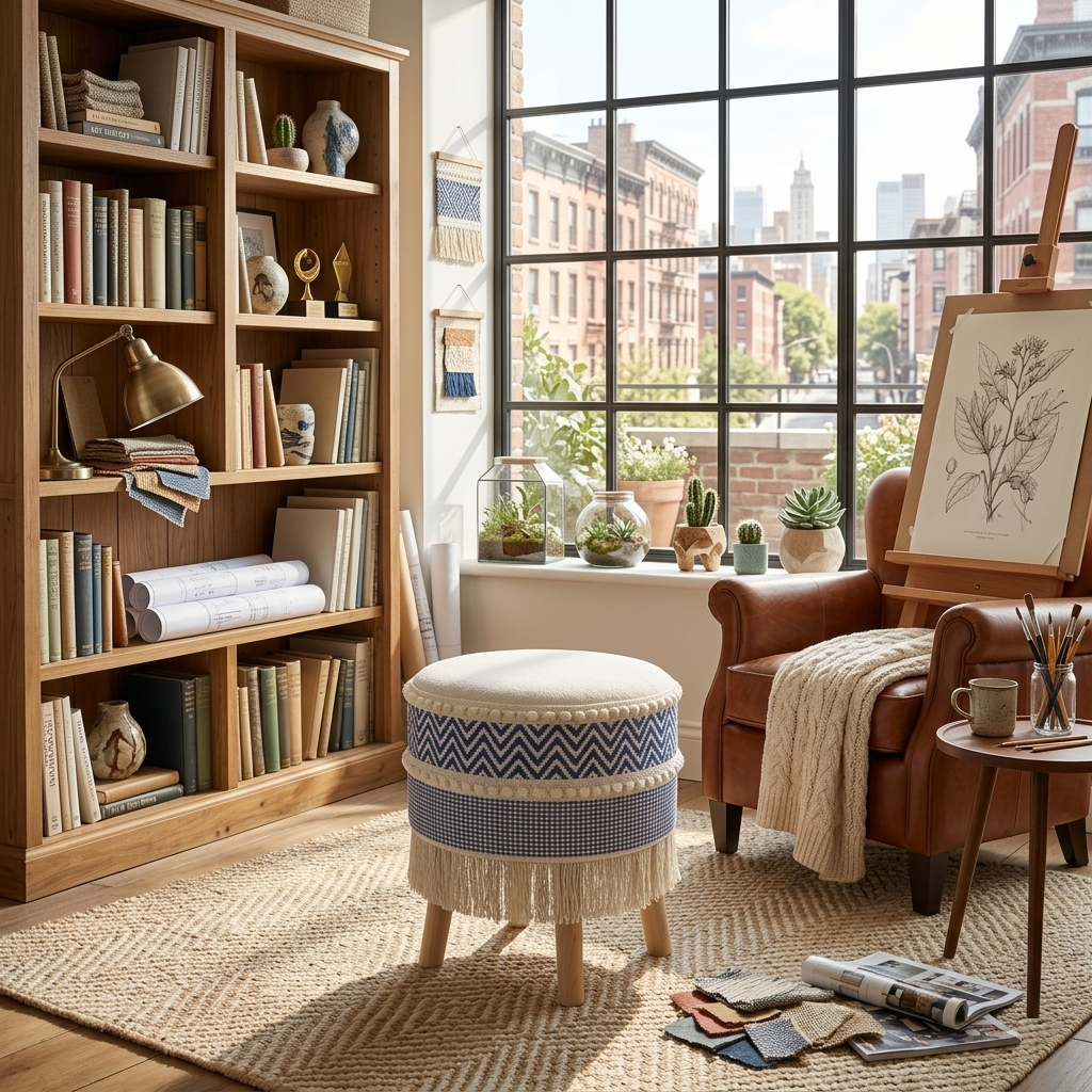 Rustic Farmhouse Round Ottoman - 16*14 inches (TFB)