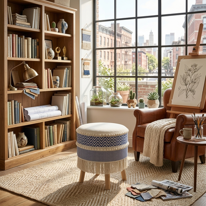 Rustic Farmhouse Round Ottoman - 16*14 inches (TFB)