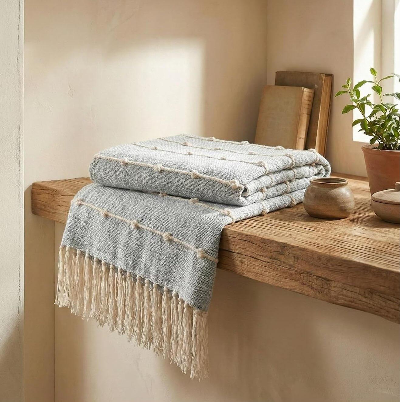 Textured Pom-poms Tufted Cotton Throws - 50*60 inches (TFB)