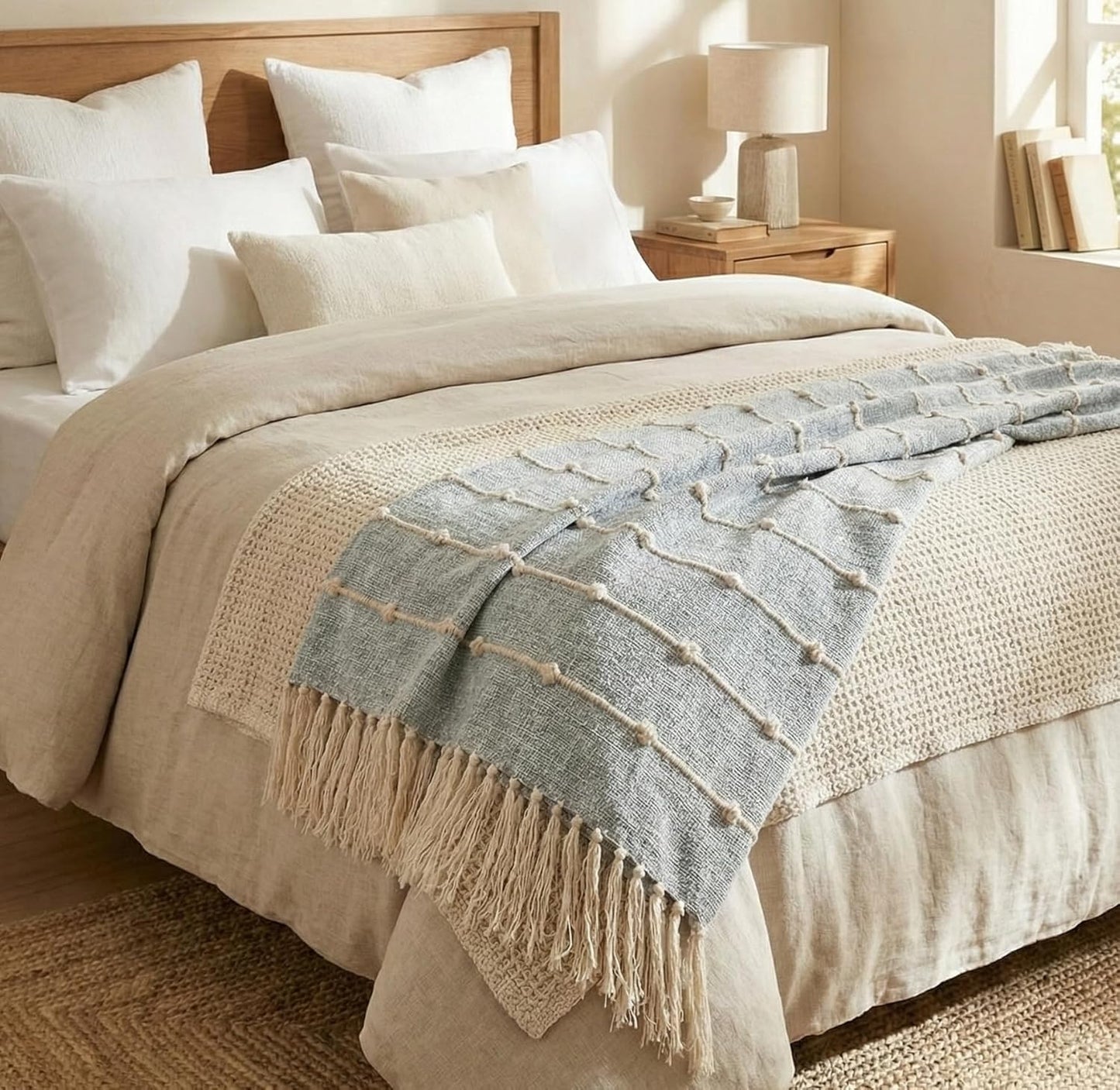 Textured Pom-poms Tufted Cotton Throws - 50*60 inches (TFB)