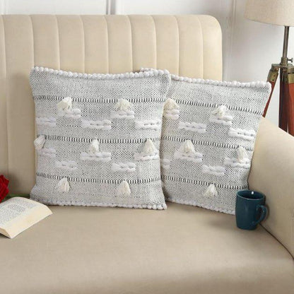 Artisan Hand-Tufted & Textured Cloud Tassel Cushion Covers - 16*16 inches Set of 2 (TFB)