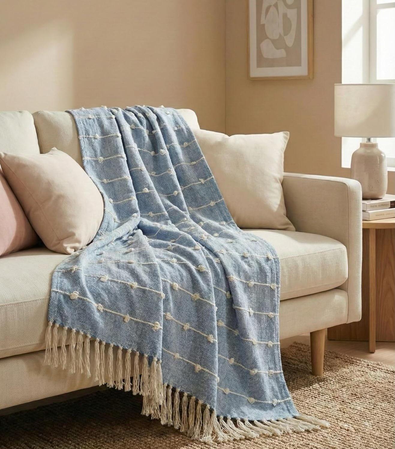 Textured Pom-poms Tufted Cotton Throws - 50*60 inches (TFB)