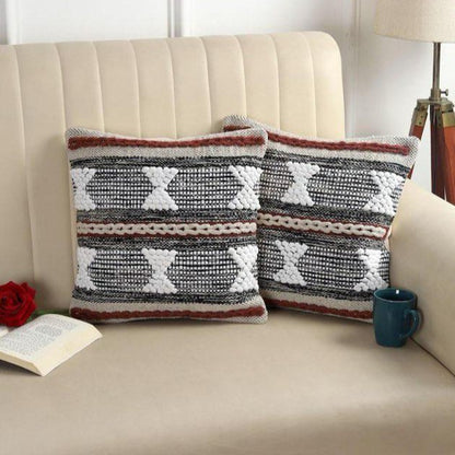 Tribal Motif Hand-Tufted Cushion Covers - 16*16 inches Set of 2 (TFB)