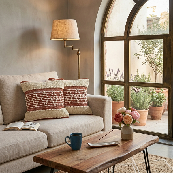 Terracotta Diamond Hand-Tufted Cushion Covers - 16*16 inches Set of 2 (TFB)